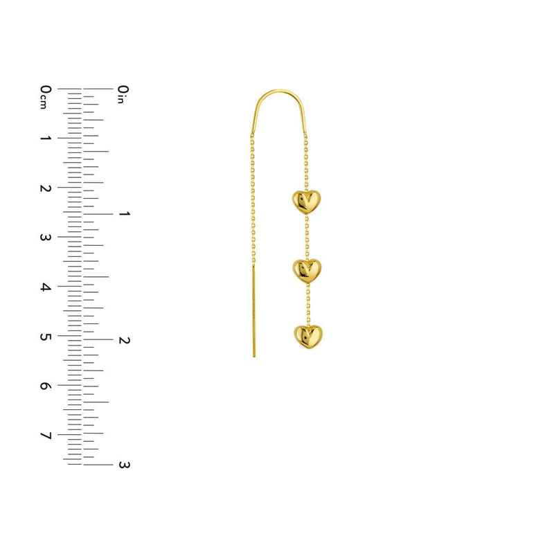 Birmingham Jewelry - 14K Yellow Gold Triple-Puffed Heart Threader Earrings - Birmingham Jewelry