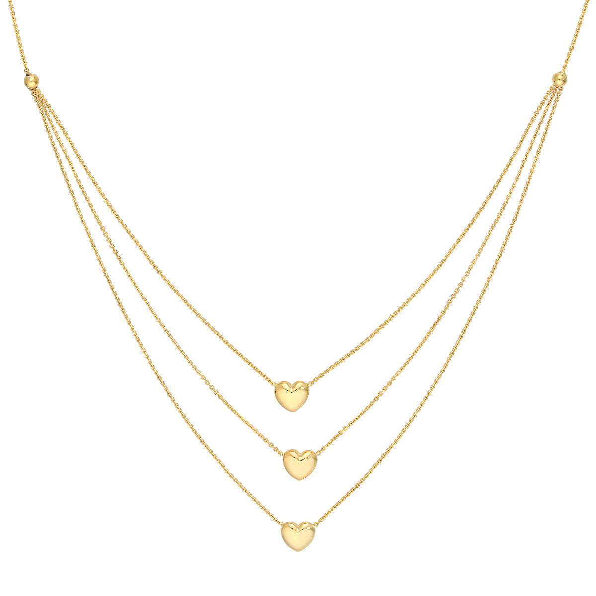 Birmingham Jewelry - 14K Yellow Gold Triple Strand Puffy Heart Necklace - Birmingham Jewelry