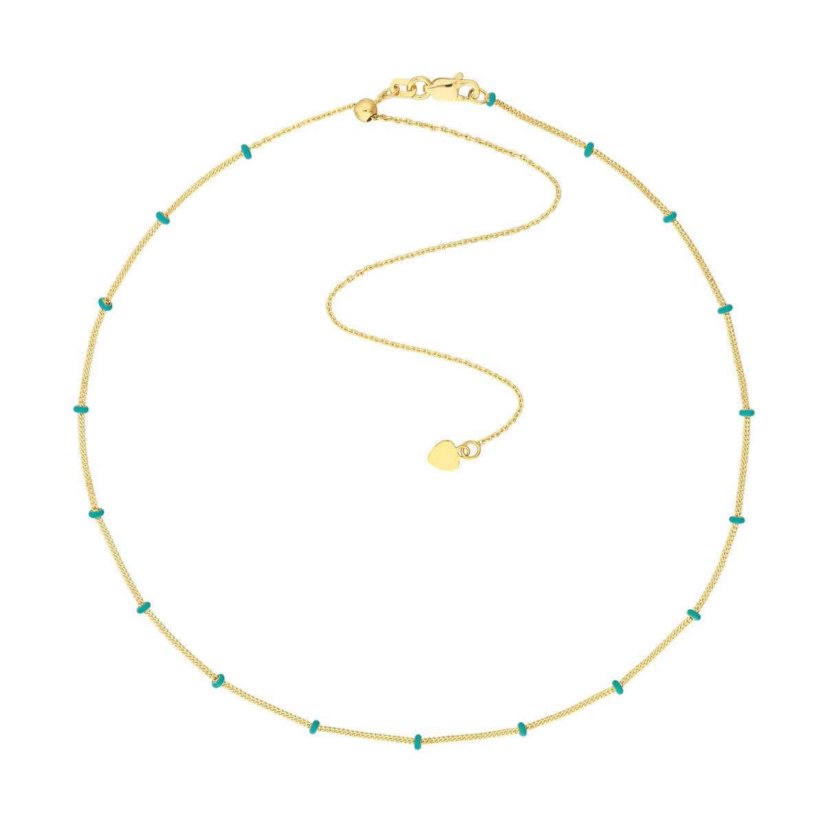 Birmingham Jewelry - 14K Yellow Gold Turquoise Enamel Stations Saturn Chain Choker - Birmingham Jewelry