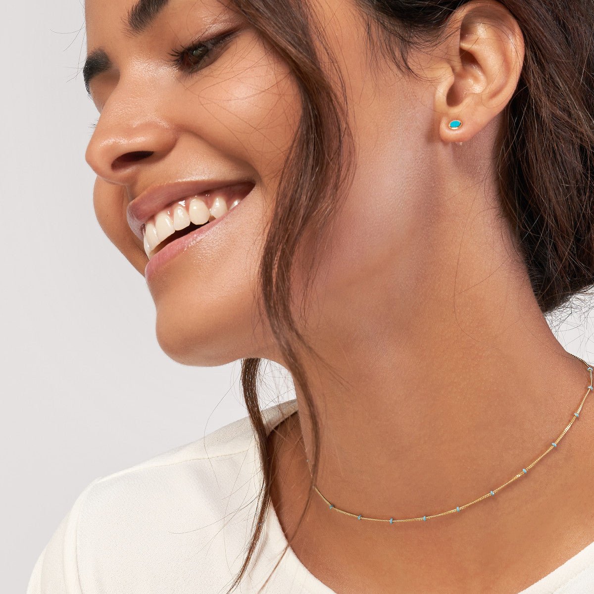 Birmingham Jewelry - 14K Yellow Gold Turquoise Enamel Stations Saturn Chain Choker - Birmingham Jewelry