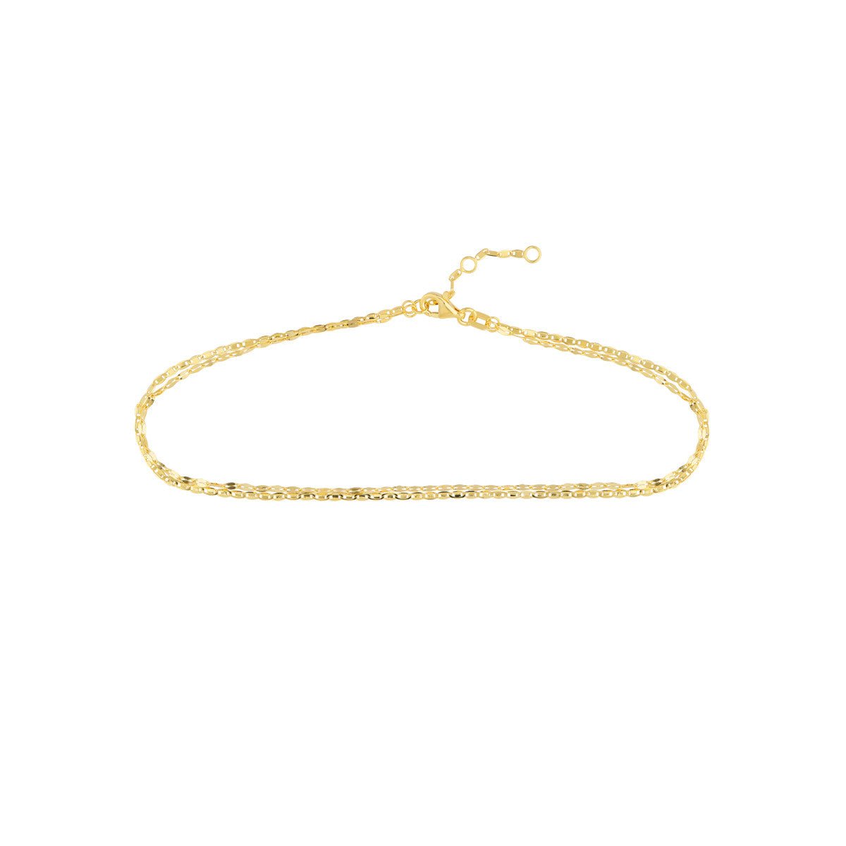 14K Yellow Gold Valentino and Hammered Forzatina Chain Adjustable Anklet Birmingham Jewelry Anklet Birmingham Jewelry