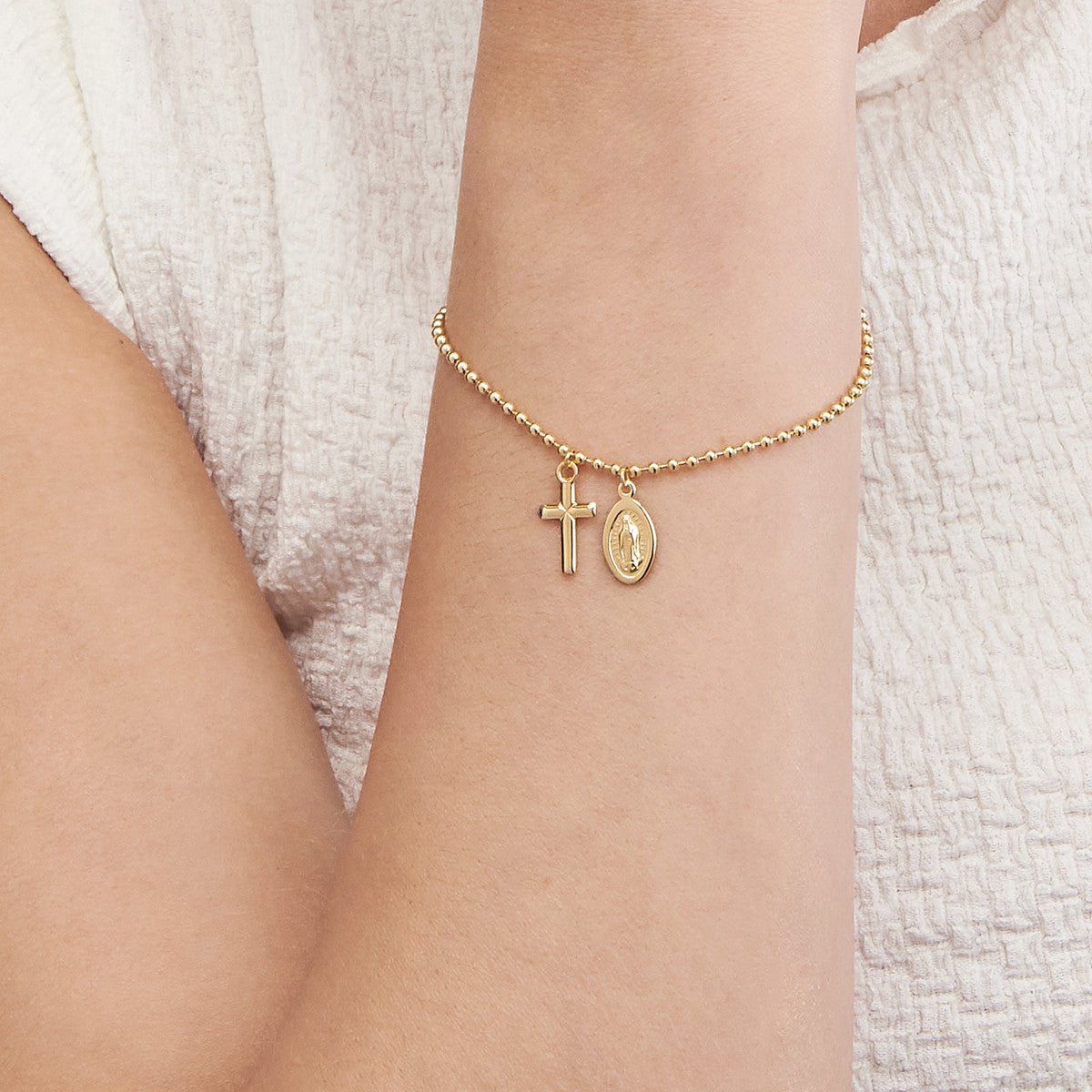 Birmingham Jewelry - 14K Yellow Gold Virgin Mary and Cross Bead Bracelet - Birmingham Jewelry