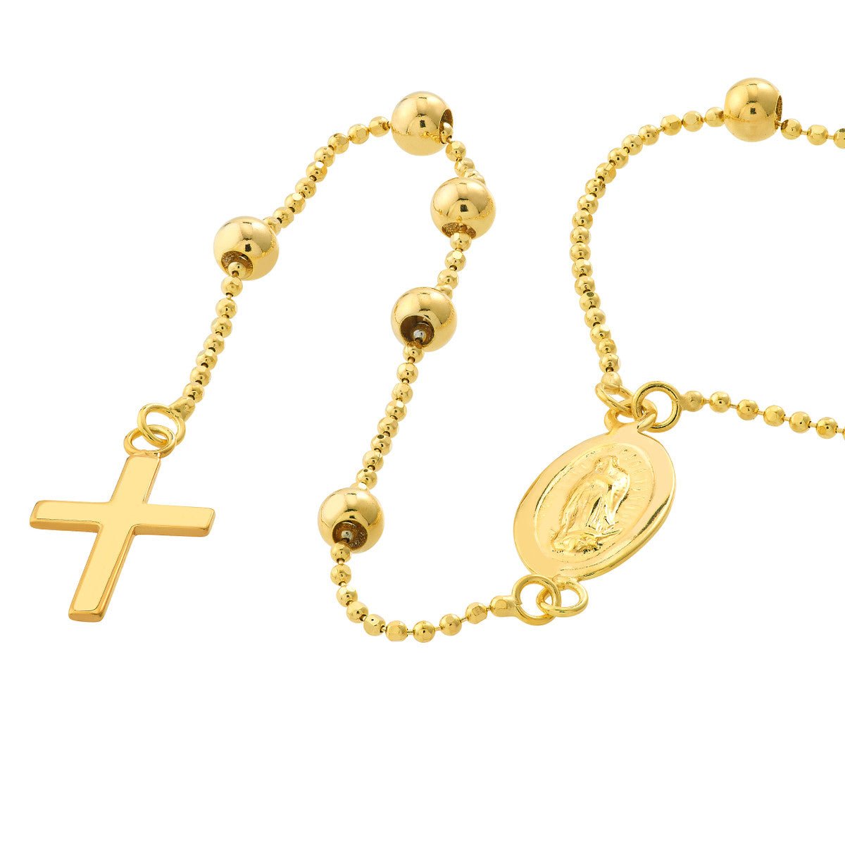 Birmingham Jewelry - 14K Yellow Gold Virgin Mary with Cross Beaded Y-Necklace - Birmingham Jewelry