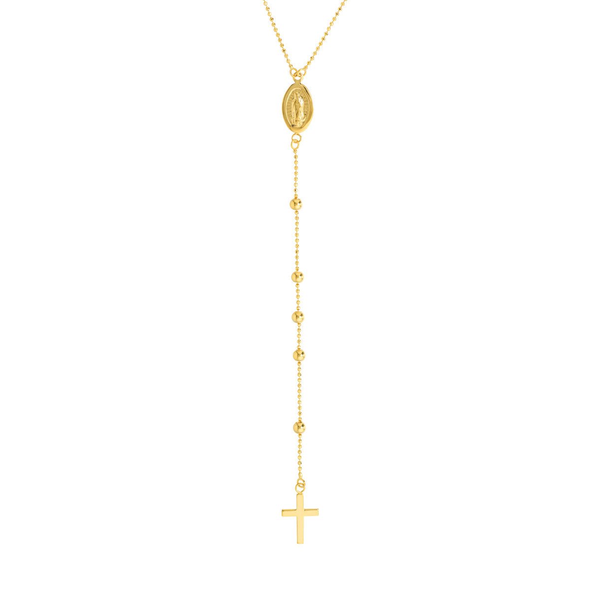 Birmingham Jewelry - 14K Yellow Gold Virgin Mary with Cross Beaded Y-Necklace - Birmingham Jewelry