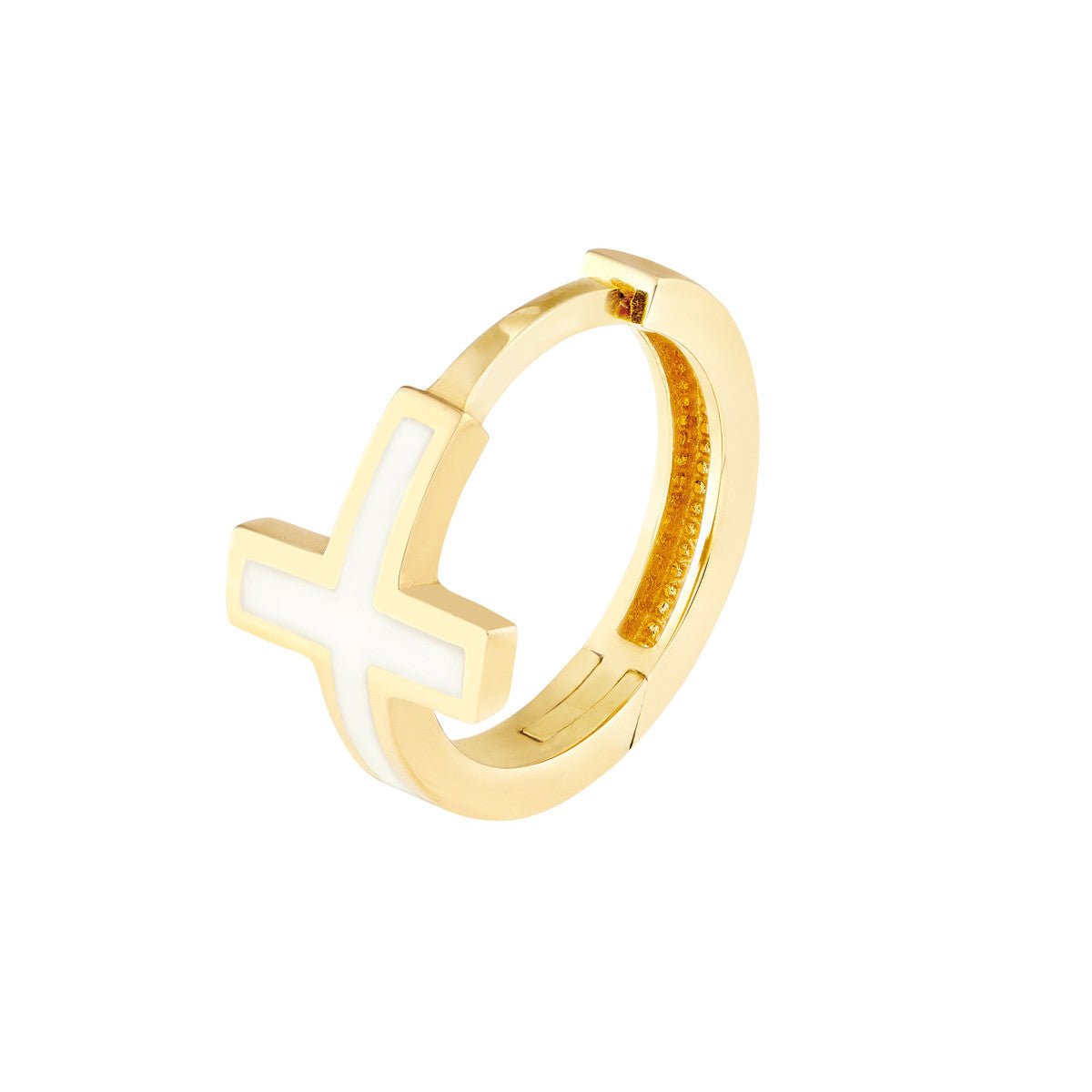 Birmingham Jewelry - 14K Yellow Gold White Cross Enamel Huggies - Birmingham Jewelry