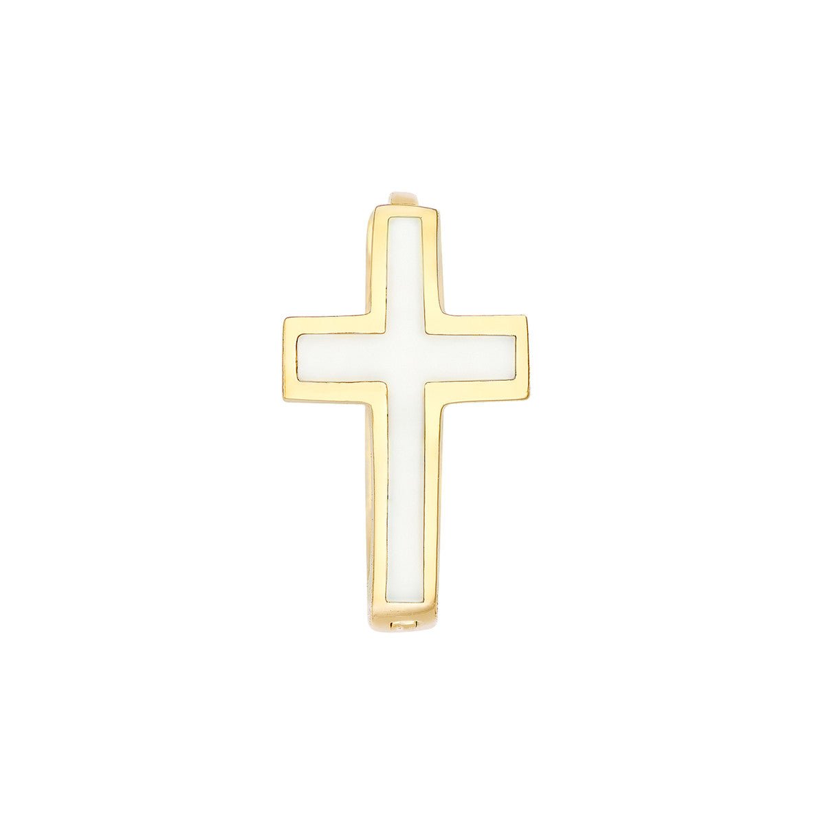 Birmingham Jewelry - 14K Yellow Gold White Cross Enamel Huggies - Birmingham Jewelry