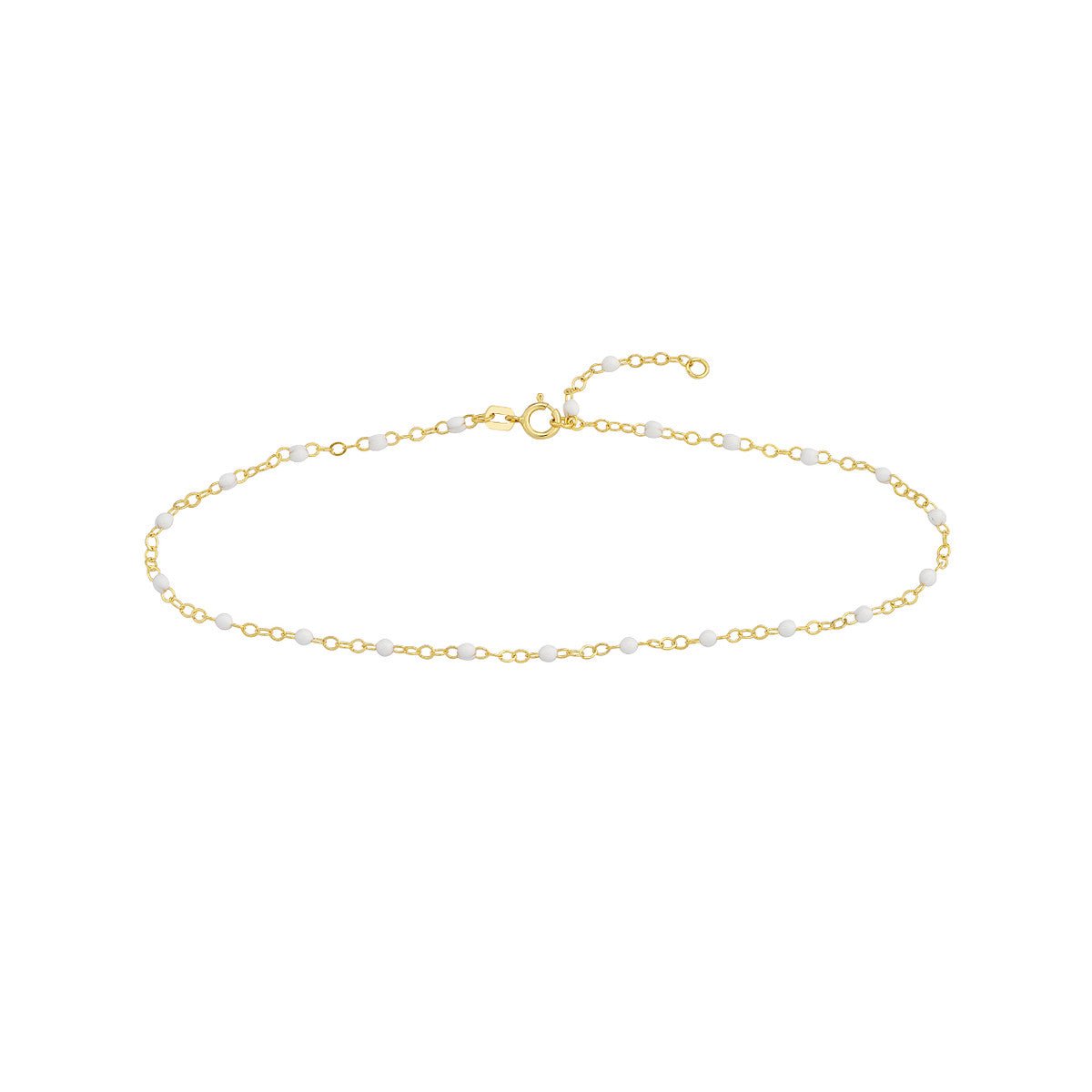 14K Yellow Gold White Enamel Bead Piatto Chain Anklet Birmingham Jewelry Anklet Birmingham Jewelry