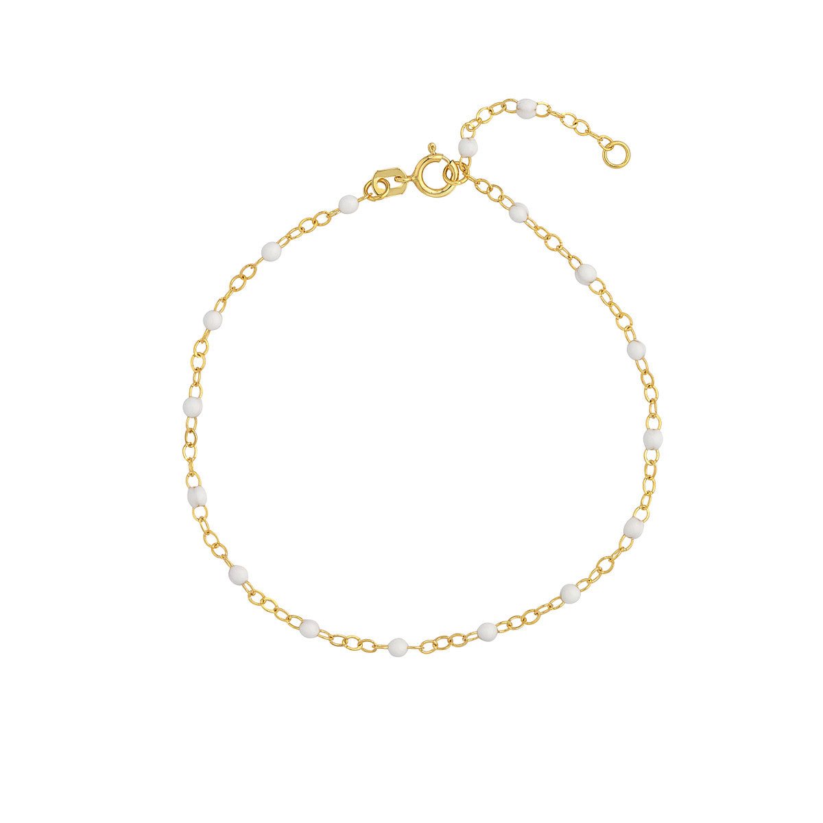 Birmingham Jewelry - 14K Yellow Gold White Enamel Bead Piatto Chain Bracelet - Birmingham Jewelry