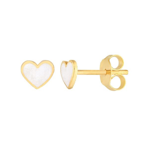 Birmingham Jewelry - 14K Yellow Gold White Enamel Heart Stud Earrings - Birmingham Jewelry