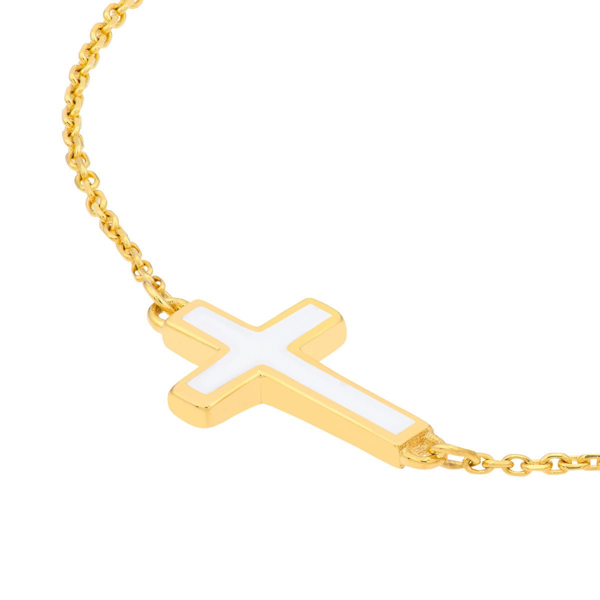 14K Yellow Gold White Enamel Sideways Cross Bracelet Birmingham Jewelry Bracelet Birmingham Jewelry