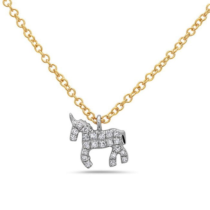 14K Yellow / White Gold Unicorn Diamond Necklace Birmingham Jewelry Necklace Birmingham Jewelry