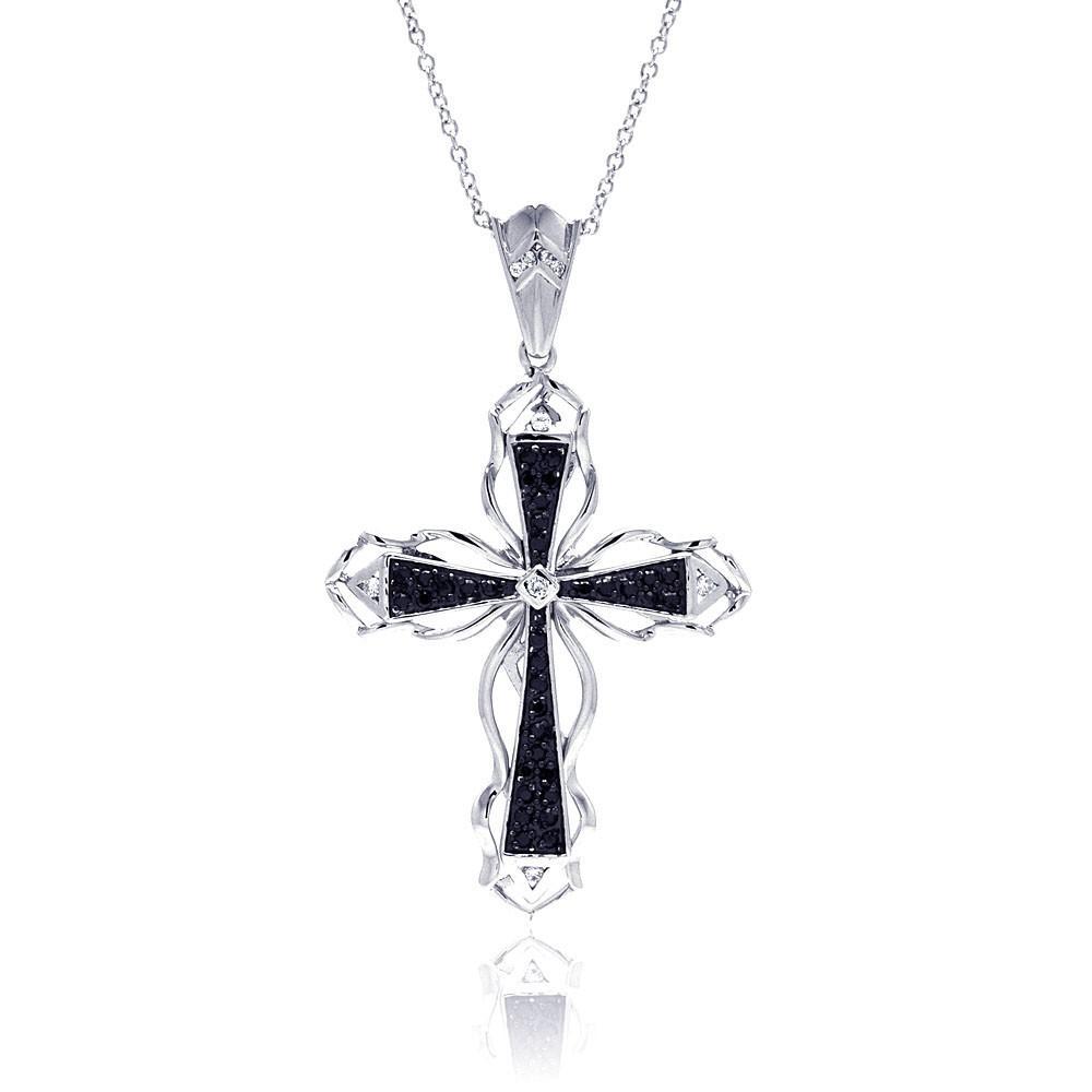 Black CZ Cross Necklace Birmingham Jewelry Silver Necklace Birmingham Jewelry Black CZ Cross Necklace