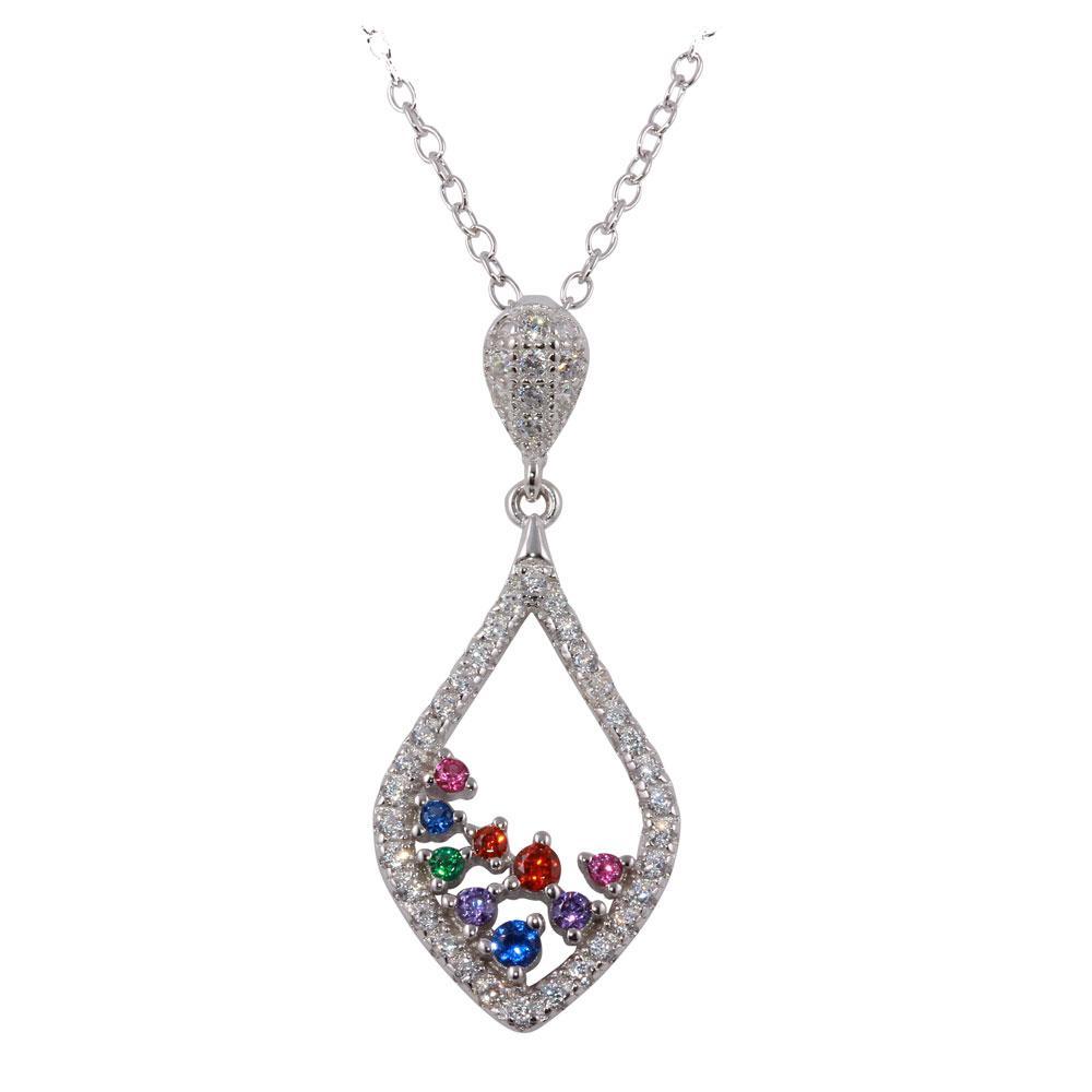 Droplet Necklace with Clear and Multi Colored CZ Birmingham Jewelry Silver Necklace Birmingham Jewelry