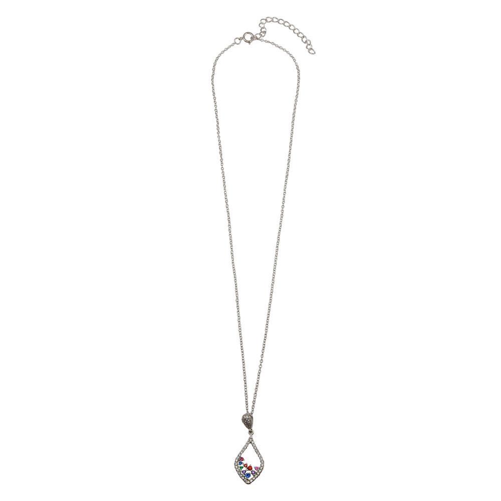 Droplet Necklace with Clear and Multi Colored CZ Birmingham Jewelry Silver Necklace Birmingham Jewelry