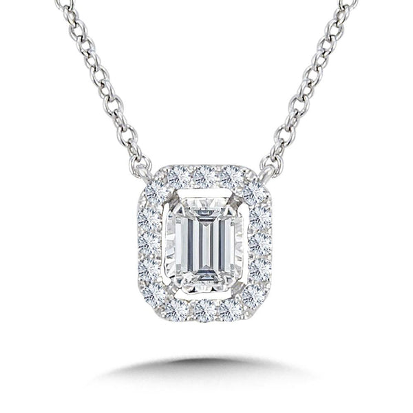 Diamond Halo Pendant Necklace 14K White Gold (0.25ct)