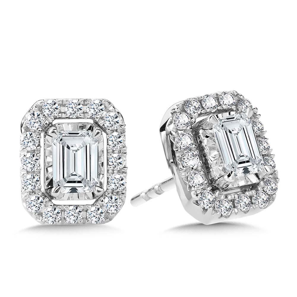 EMERALD-CUT, DIAMOND STAR, HEAVENLY HALO STUD EARRINGS Birmingham Jewelry Earrings Birmingham Jewelry