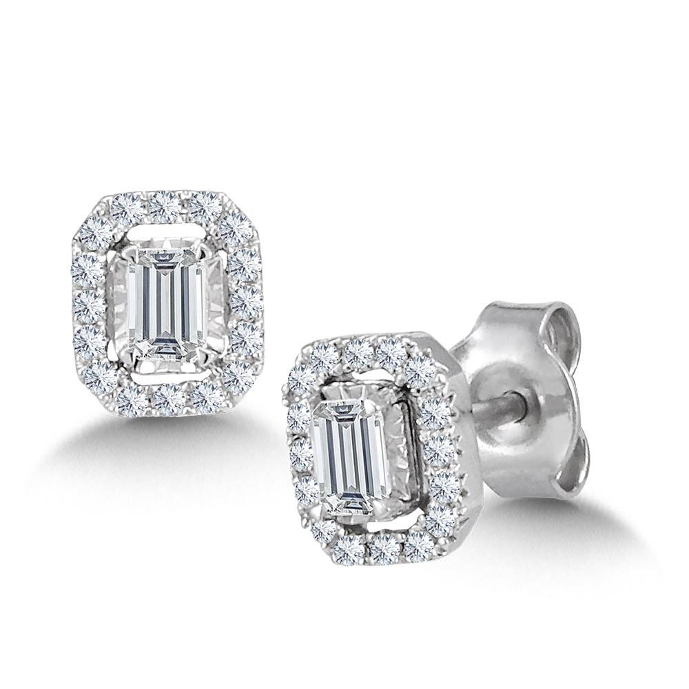EMERALD-CUT, DIAMOND STAR, HEAVENLY HALO STUD EARRINGS Birmingham Jewelry Earrings Birmingham Jewelry