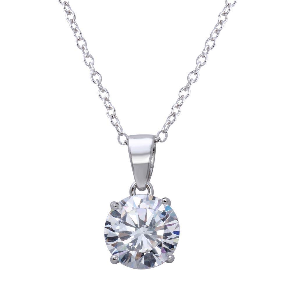 Round Clear CZ Stone Pendant Necklace Birmingham Jewelry Silver Necklace Birmingham Jewelry