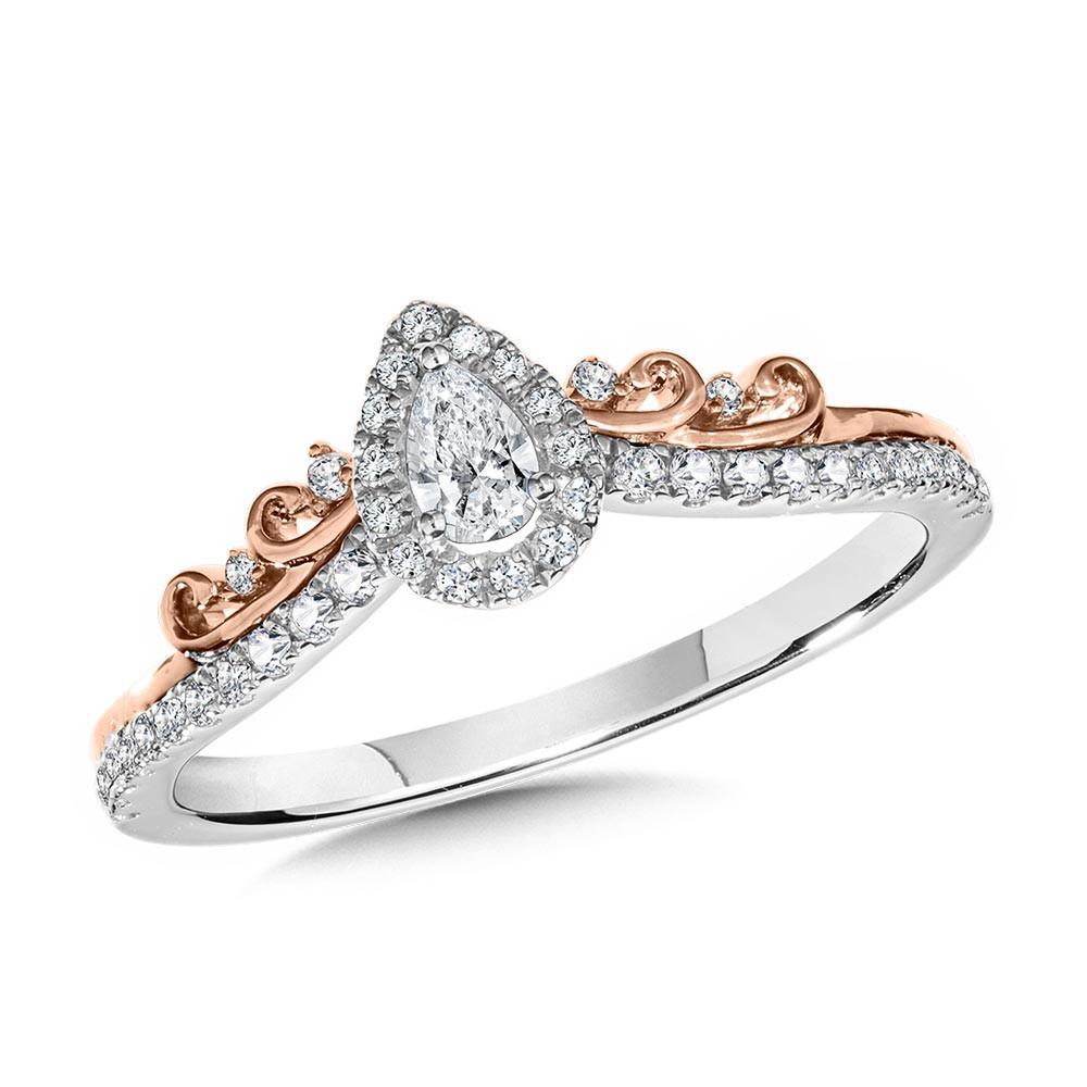 TWO TONE PEAR-SHAPED HALO DIAMOND CHEVRON BRIDAL SET