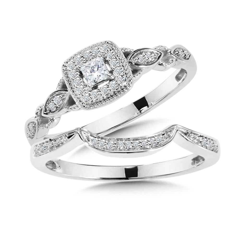 VINTAGE, MILGRAIN-BEADED, CUSHION-SHAPED HALO, PRINCESS DIAMOND BRIDAL SET Birmingham Jewelry Engagement Ring Set Birmingham Jewelry