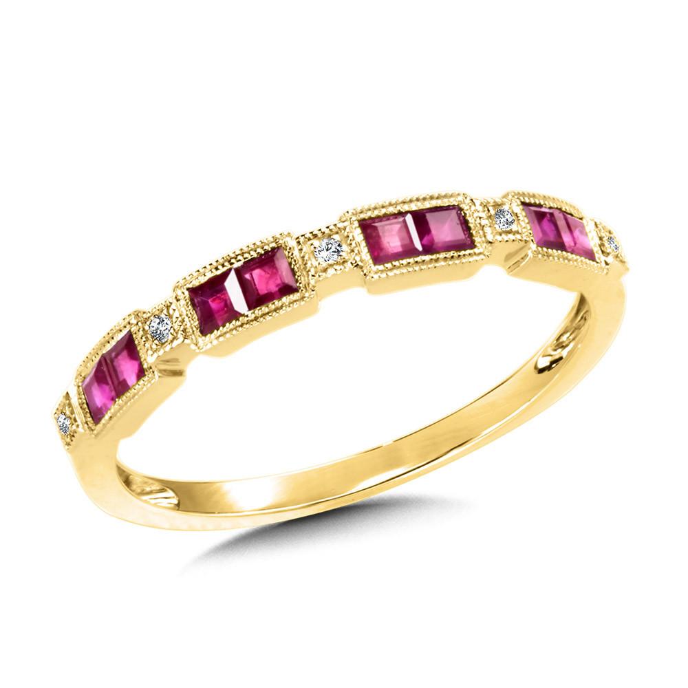 VINTAGE MILGRAIN-BEADED DIAMOND & PRINCESS-CUT RUBY STACKABLE BAND Birmingham Jewelry Stackable Band Birmingham Jewelry