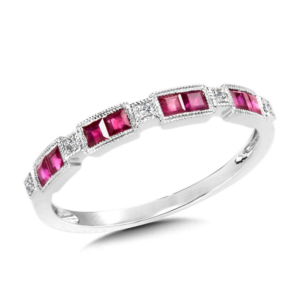 VINTAGE MILGRAIN-BEADED DIAMOND & PRINCESS-CUT RUBY STACKABLE BAND Birmingham Jewelry Stackable Band Birmingham Jewelry