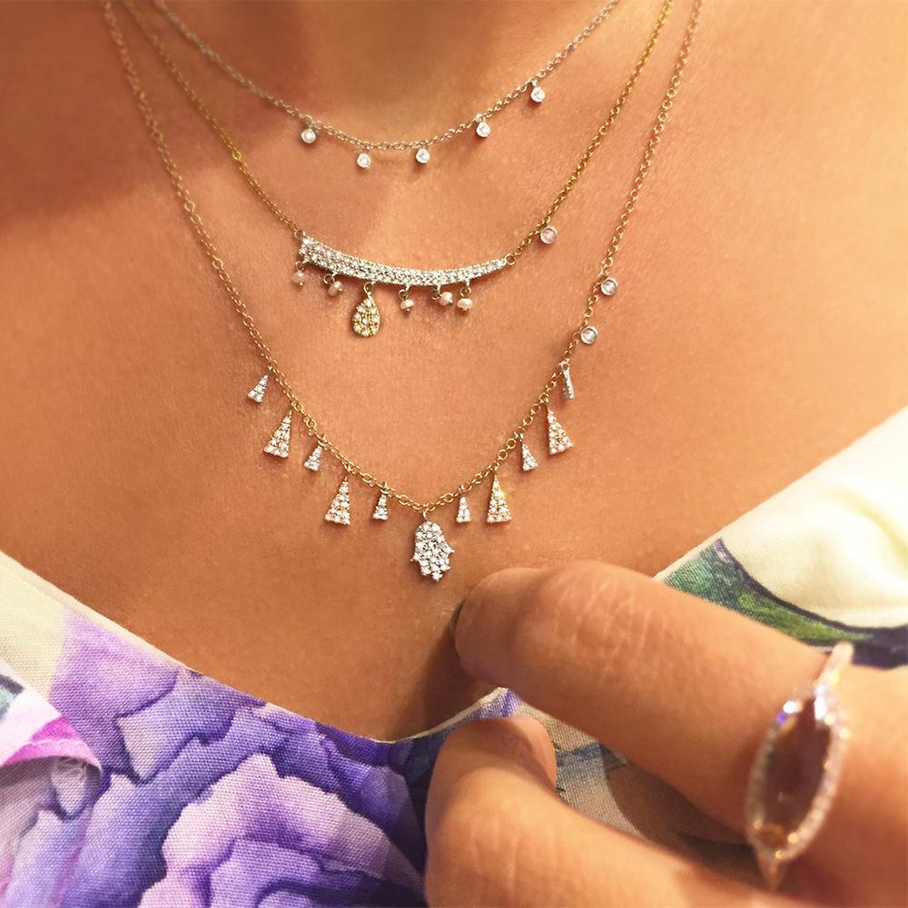 14k Gold Necklace with 5 Diamond Bezels - BJN10363 Meira T Necklace Birmingham Jewelry 14k Gold Necklace with 5 Diamond Bezels - N10363