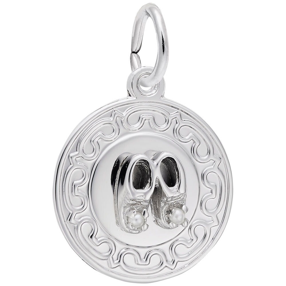 Rembrandt Charms - Baby Booties Disc with Pearls Charm - 4428 Rembrandt Charms Charm Birmingham Jewelry