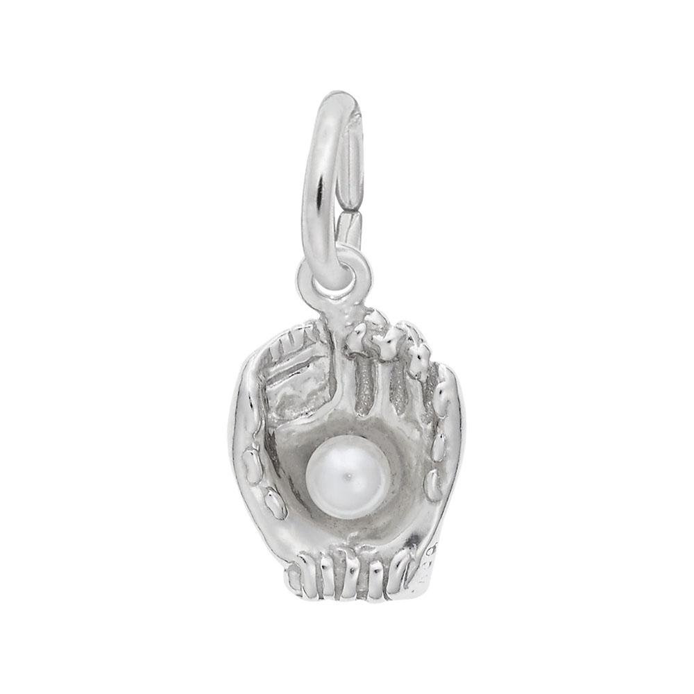 Rembrandt Charms - Baseball Glove With Pearl Accent Charm - 0435 Rembrandt Charms Charm Birmingham Jewelry