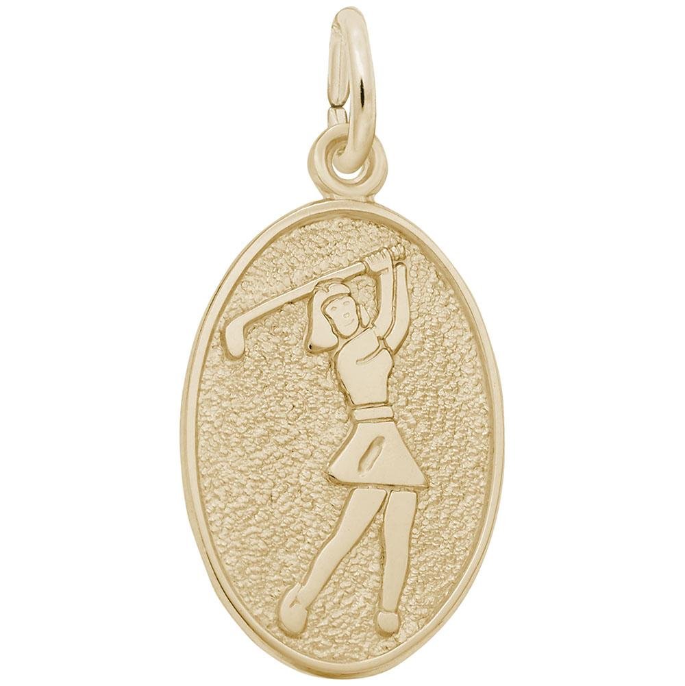 Rembrandt Charms - Female Golfer Oval Disc Charm - 6559 Rembrandt Charms Charm Birmingham Jewelry