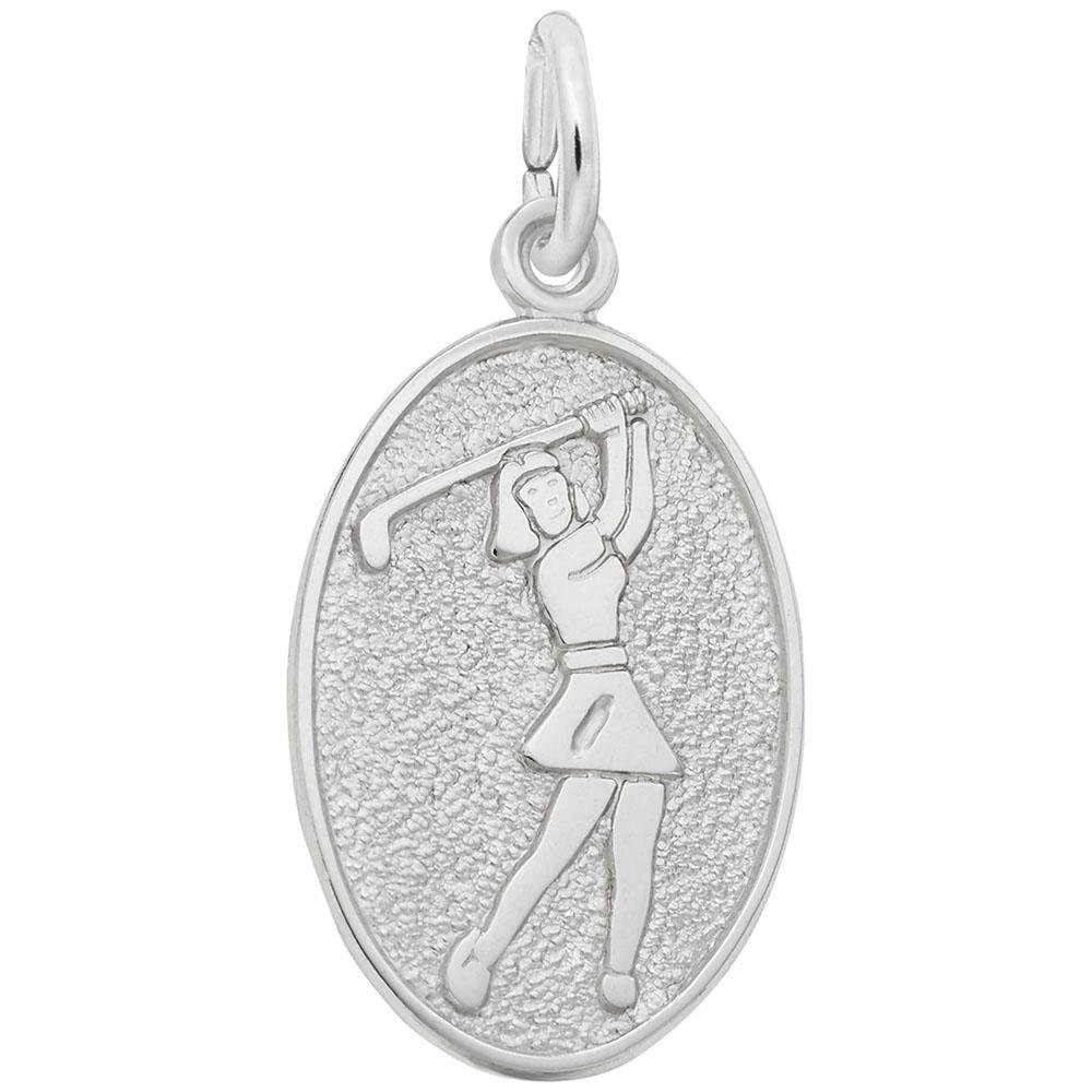 Rembrandt Charms - Female Golfer Oval Disc Charm - 6559 Rembrandt Charms Charm Birmingham Jewelry
