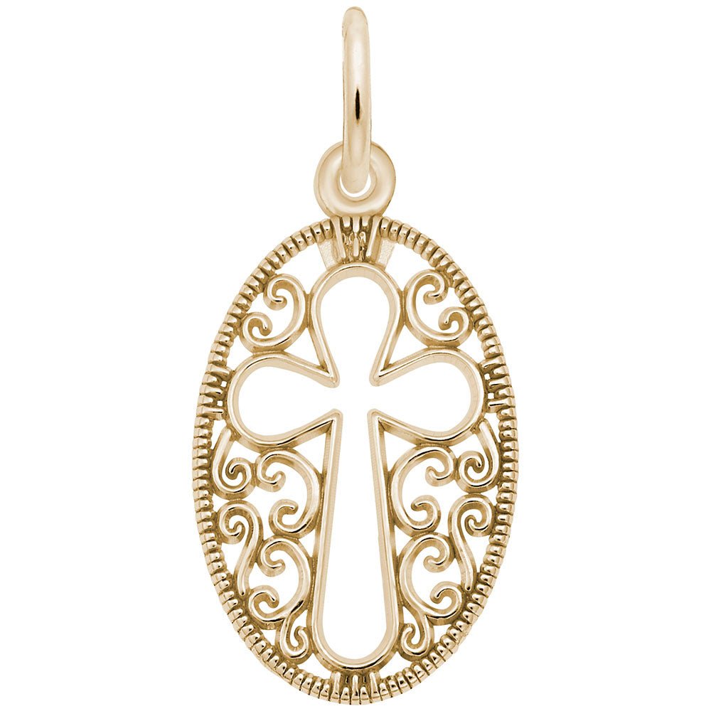 Rembrandt Charms - Filigree Oval Cross Charm - 3677 Rembrandt Charms Charm Birmingham Jewelry