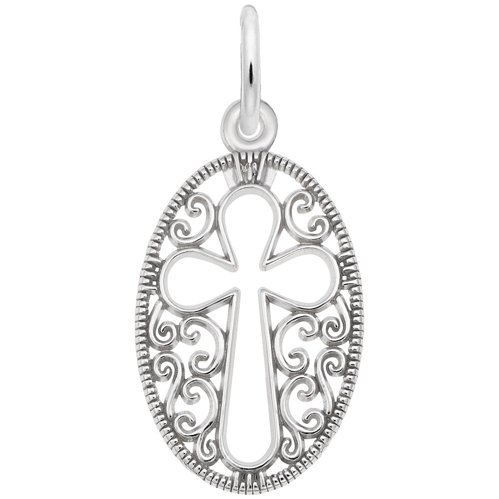 Rembrandt Charms - Filigree Oval Cross Charm - 3677 Rembrandt Charms Charm Birmingham Jewelry