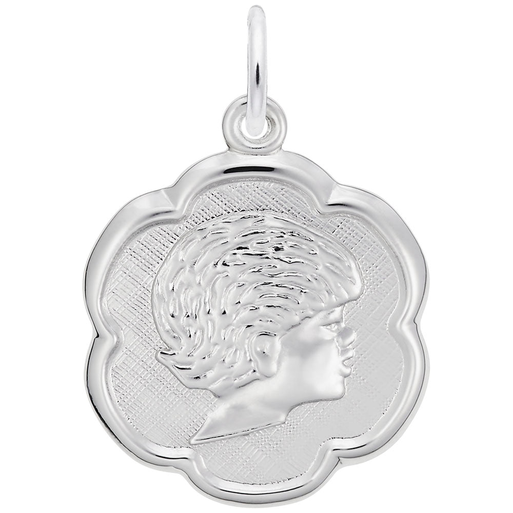 Rembrandt Charms - Girl’s Head Scalloped Disc Charm - 0944 Rembrandt Charms Charm Birmingham Jewelry