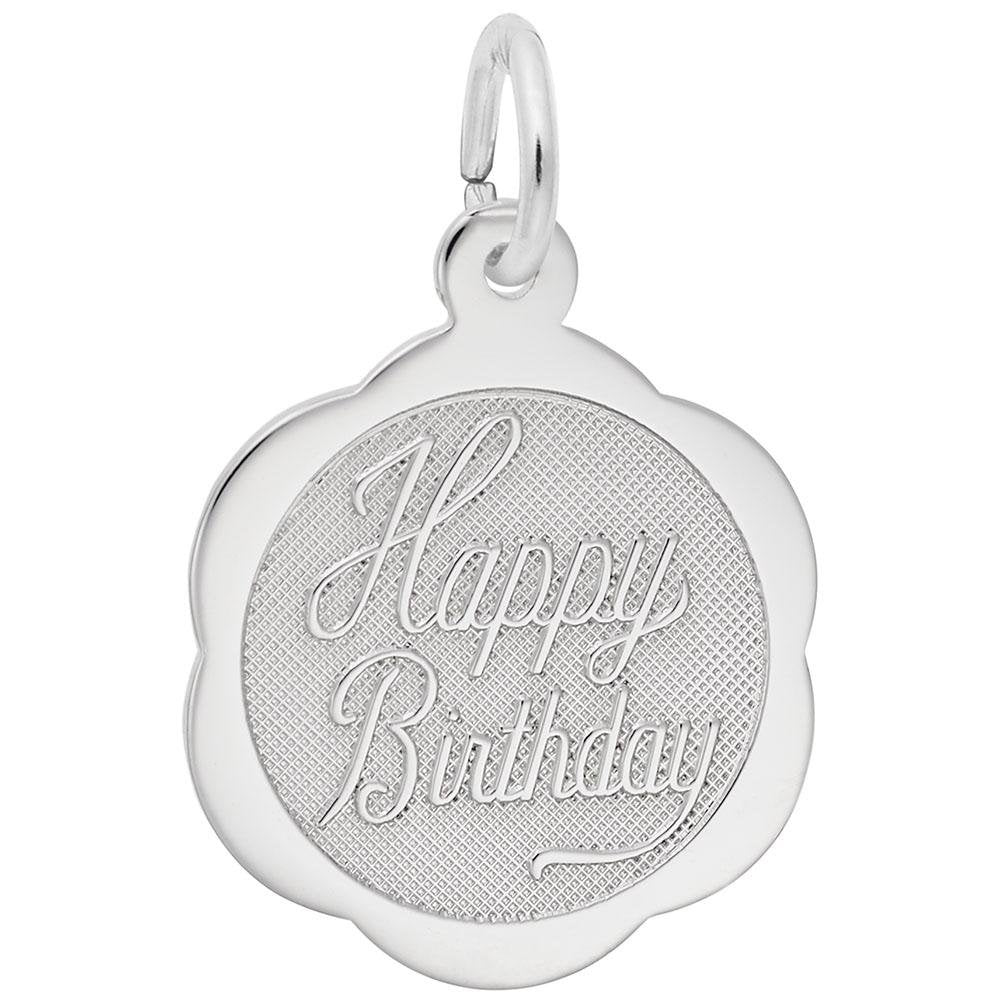 Rembrandt Charms - Happy Birthday Scalloped Disc Charm - 5792 Rembrandt Charms Charm Birmingham Jewelry