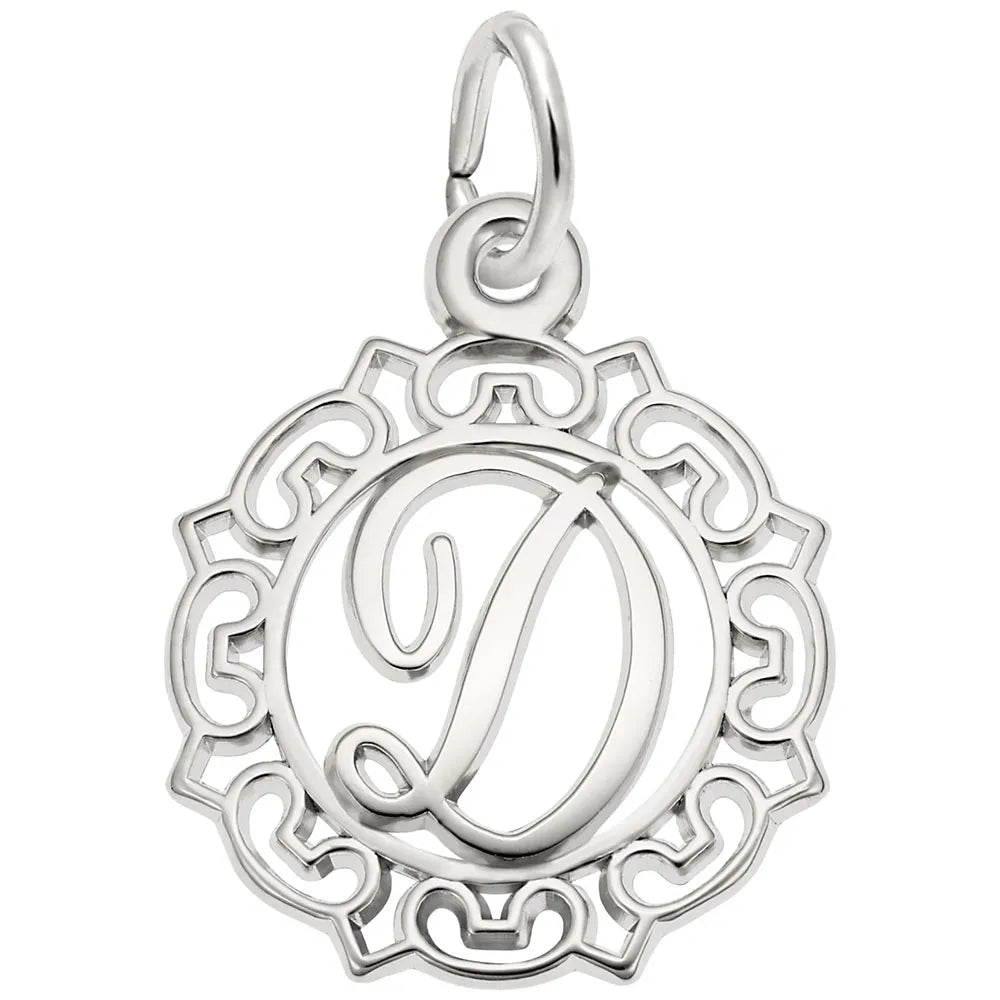 Rembrandt Charms - Ornate Script Initial D Charm - 0817-004 Rembrandt Charms Charm Birmingham Jewelry