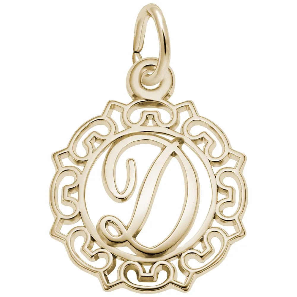 Rembrandt Charms - Ornate Script Initial D Charm - 0817-004 Rembrandt Charms Charm Birmingham Jewelry