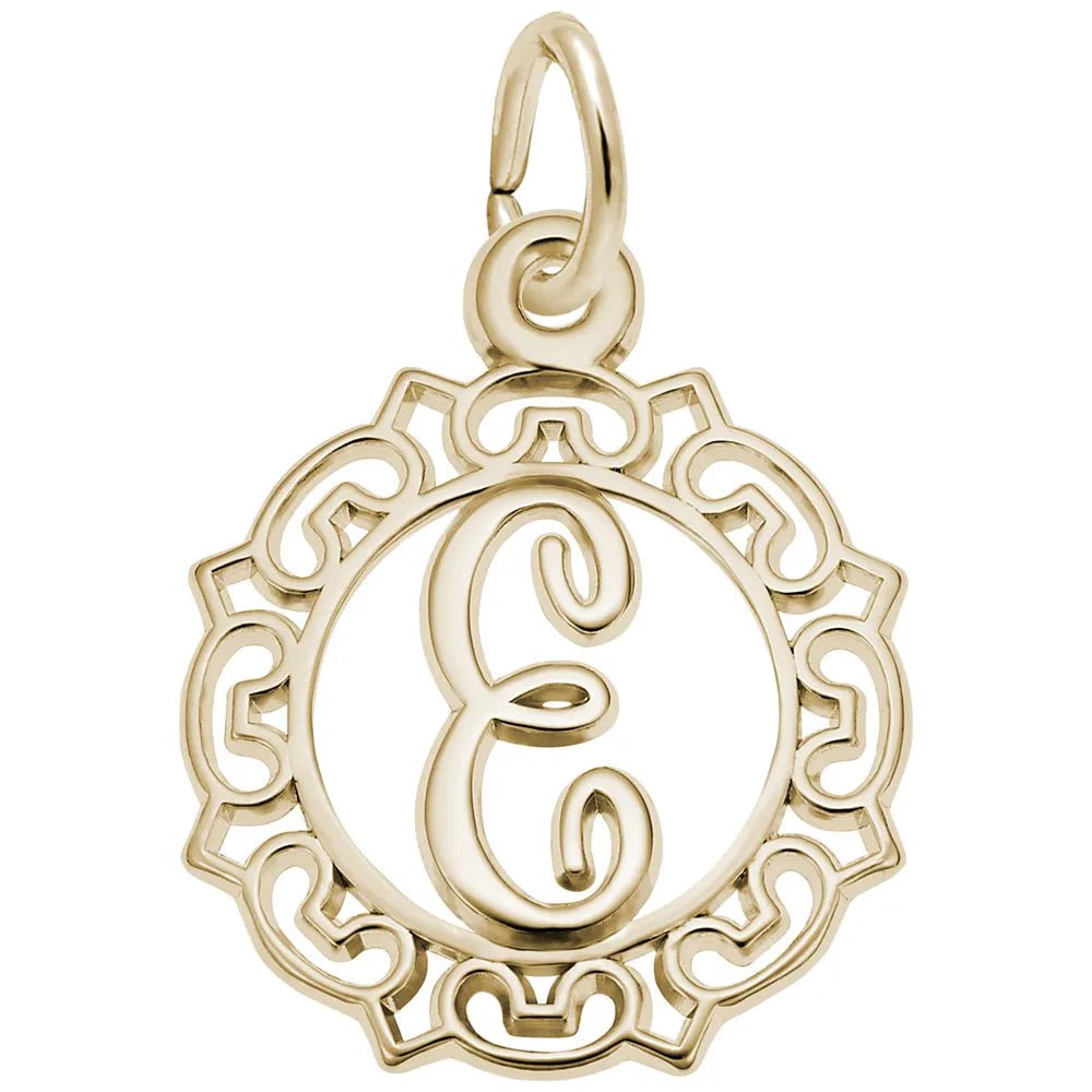 Rembrandt Charms - Ornate Script Initial E Charm - 0817-005 Rembrandt Charms Charm Birmingham Jewelry