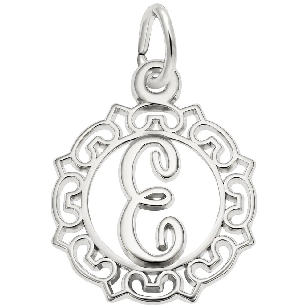 Rembrandt Charms - Ornate Script Initial E Charm - 0817-005 Rembrandt Charms Charm Birmingham Jewelry