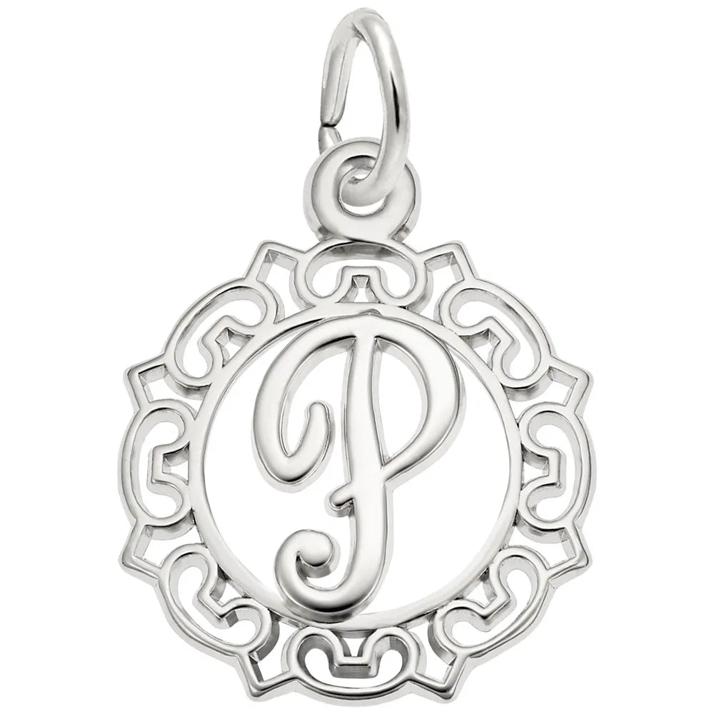 Rembrandt Charms - Ornate Script Initial P Charm - 0817-016 Rembrandt Charms Charm Birmingham Jewelry