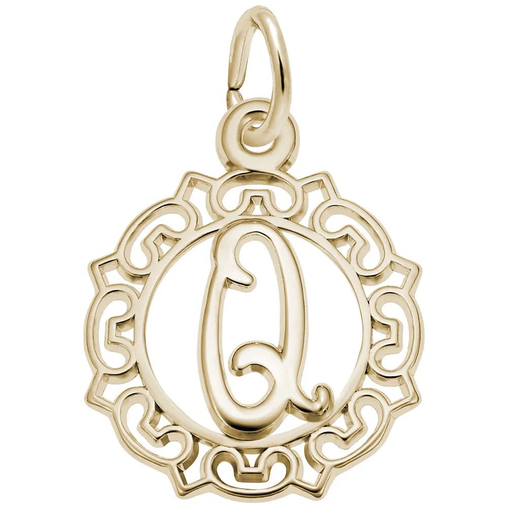 Rembrandt Charms - Ornate Script Initial Q Charm - 0817-017 Rembrandt Charms Charm Birmingham Jewelry