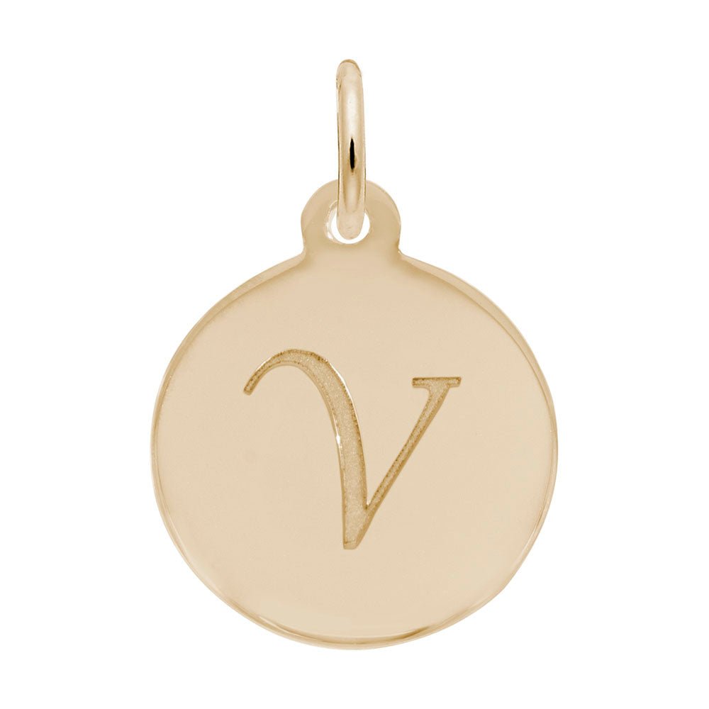 Rembrandt Charms - Script Initial Disc Charm-Letter V - 1896-022 Rembrandt Charms Charm Birmingham Jewelry