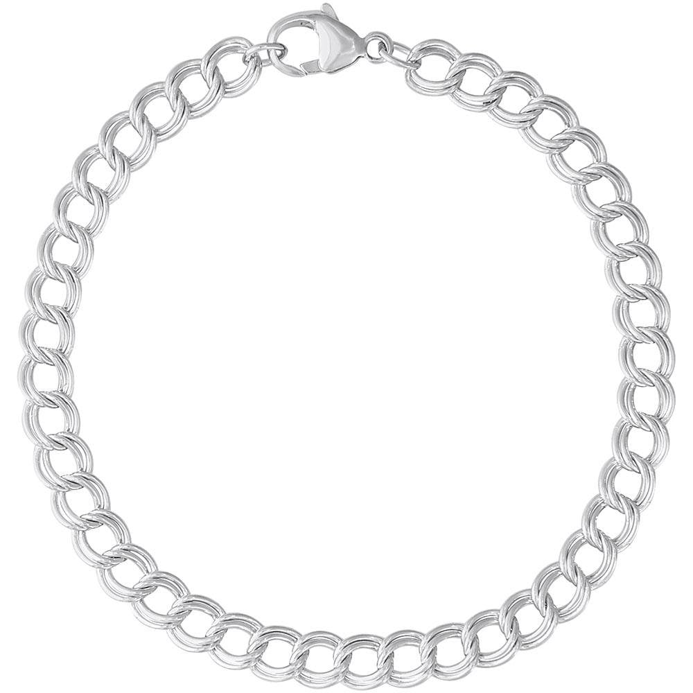 Rembrandt Charms - Small Double Link Dapped Curb Classic Charm Bracelet - 20-0117 Rembrandt Charms Bracelet Birmingham Jewelry