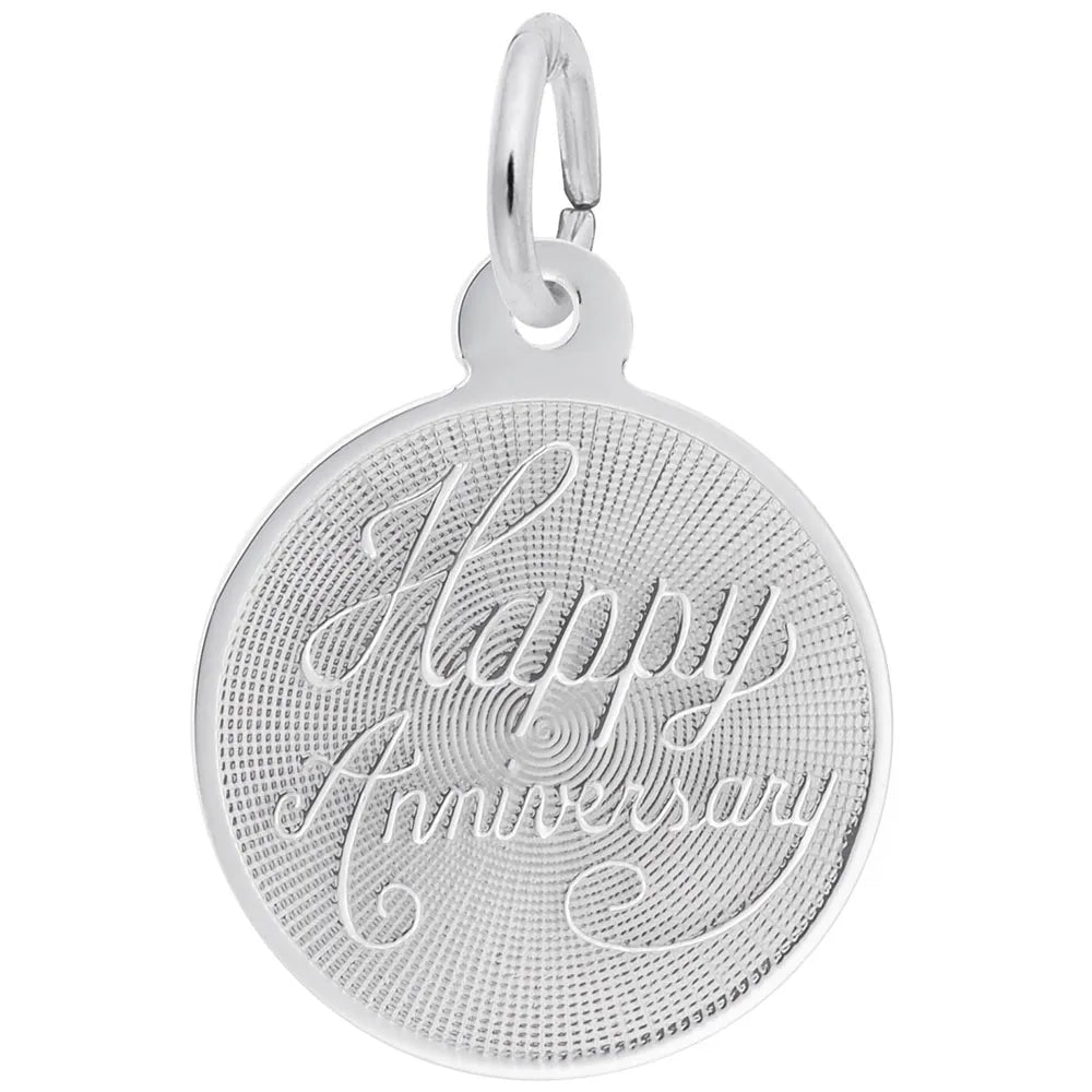 Rembrandt Charms - Small Happy Anniversary Disc Charm - 5787 Rembrandt Charms Charm Birmingham Jewelry