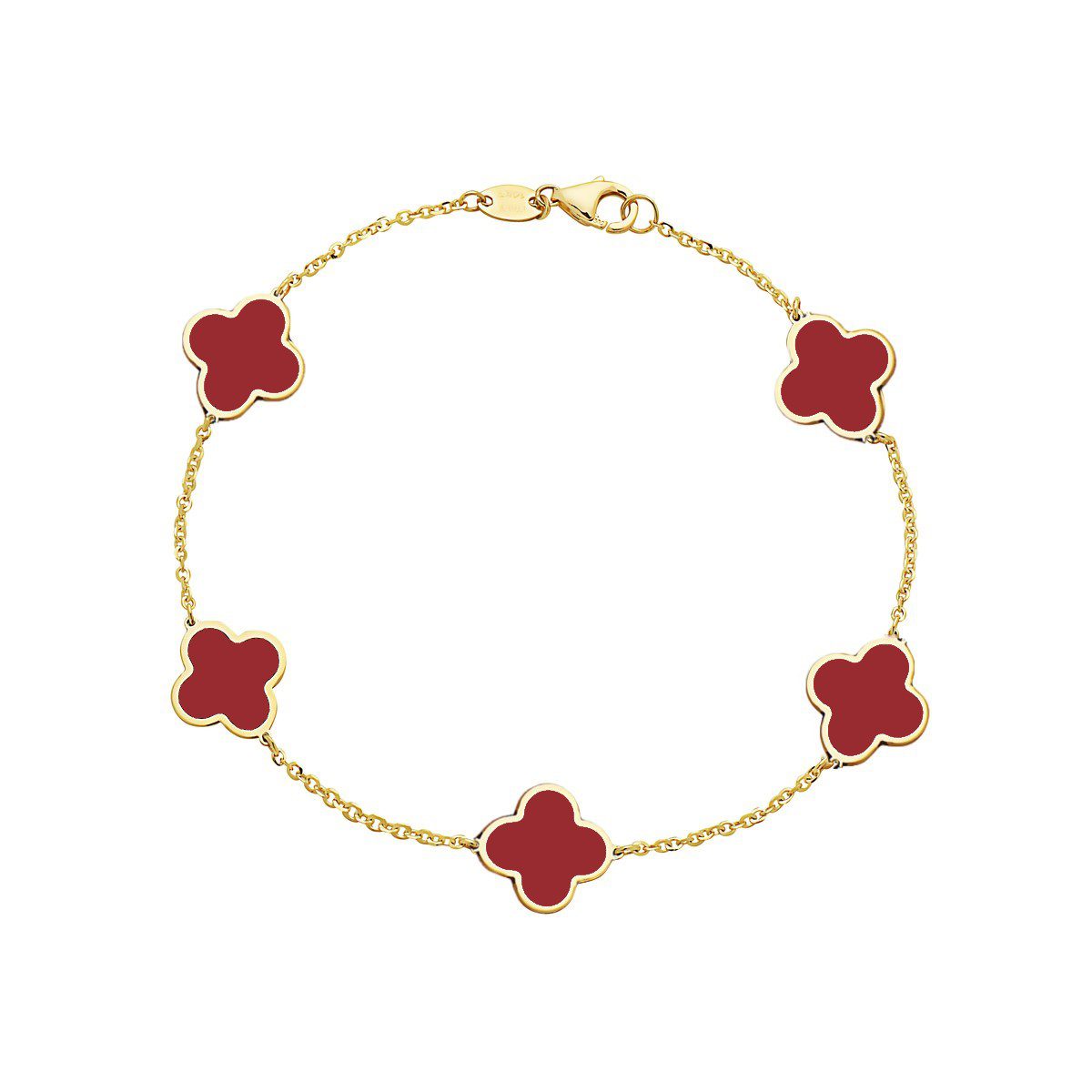 14K Yellow Gold Clover Station Bracelet (Coral)