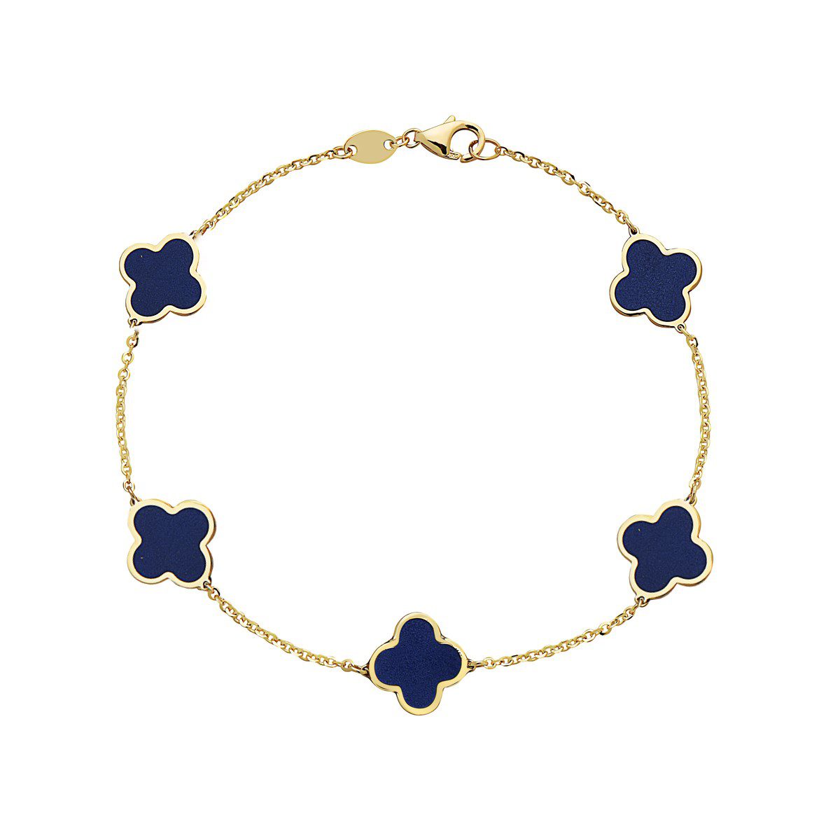 14K Yellow Gold Clover Station Bracelet (Lapis)