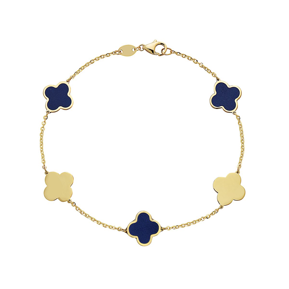 14K Yellow Gold Clover Station Bracelet Two-Color (Lapis / Gold) Birmingham Jewelry Bracelet Birmingham Jewelry 