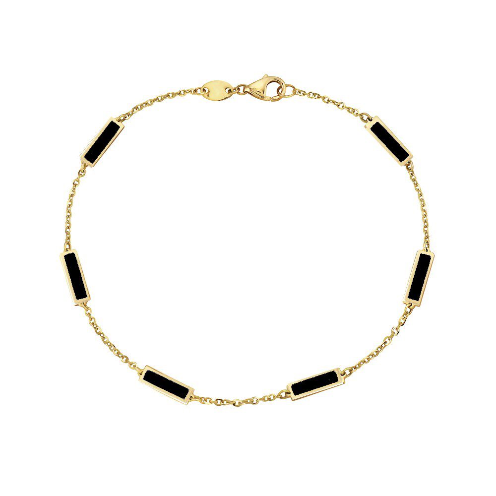 14K Yellow Gold Bar Station Bracelet (Onyx) Birmingham Jewelry Bracelet Birmingham Jewelry 