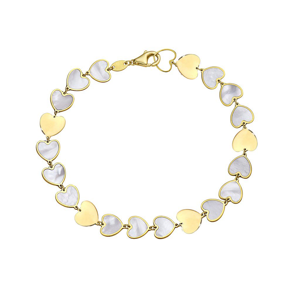 14K Yellow Gold Heart Bracelet (MOP / Gold)