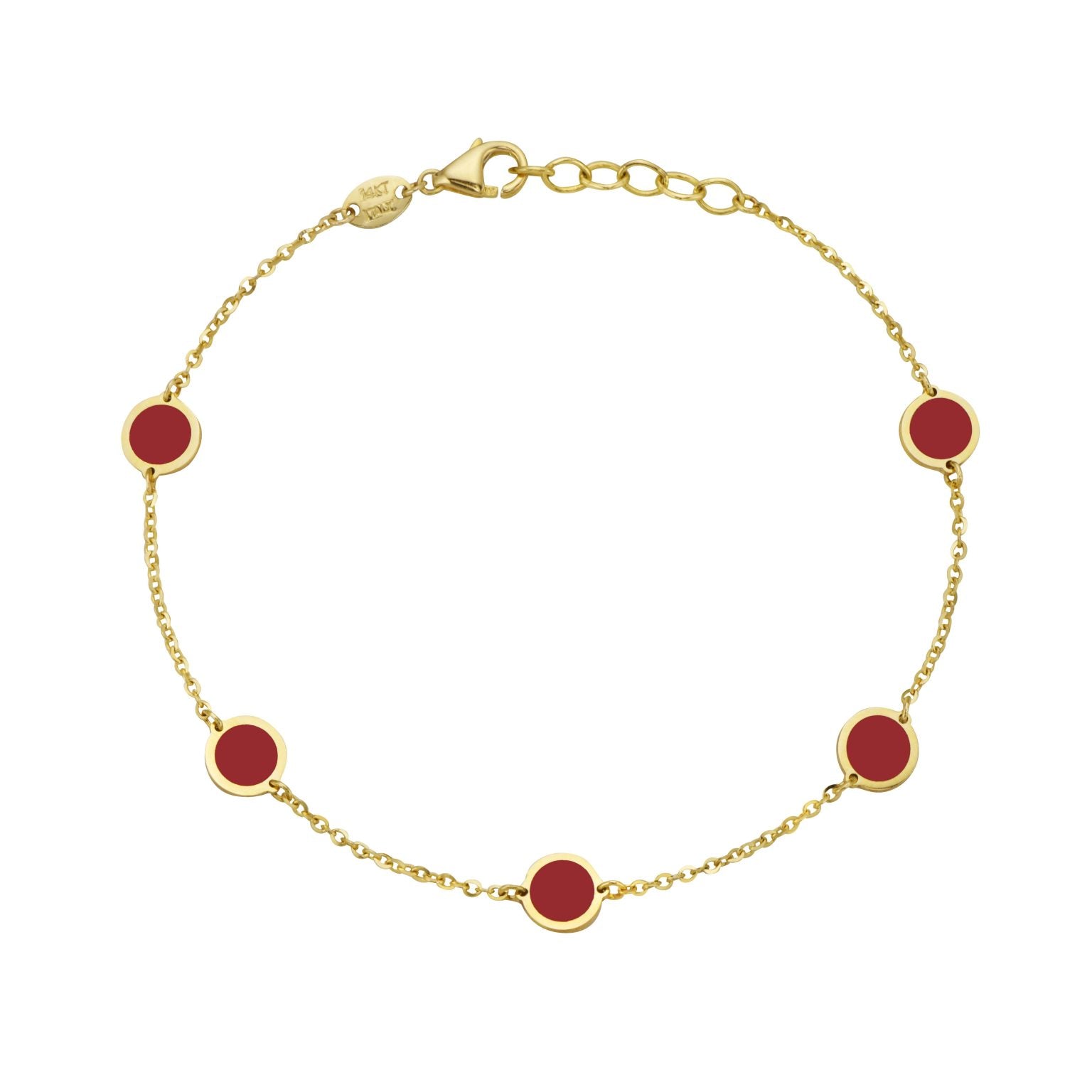 14K Yellow Gold Disc Station Bracelet (Coral) Birmingham Jewelry Bracelet Birmingham Jewelry 